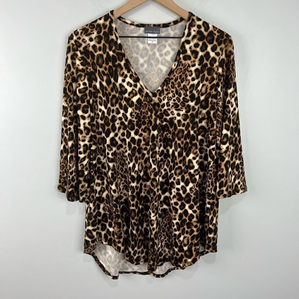 Jordan Taylor Leopard Animal Print V Neck Blouse S
